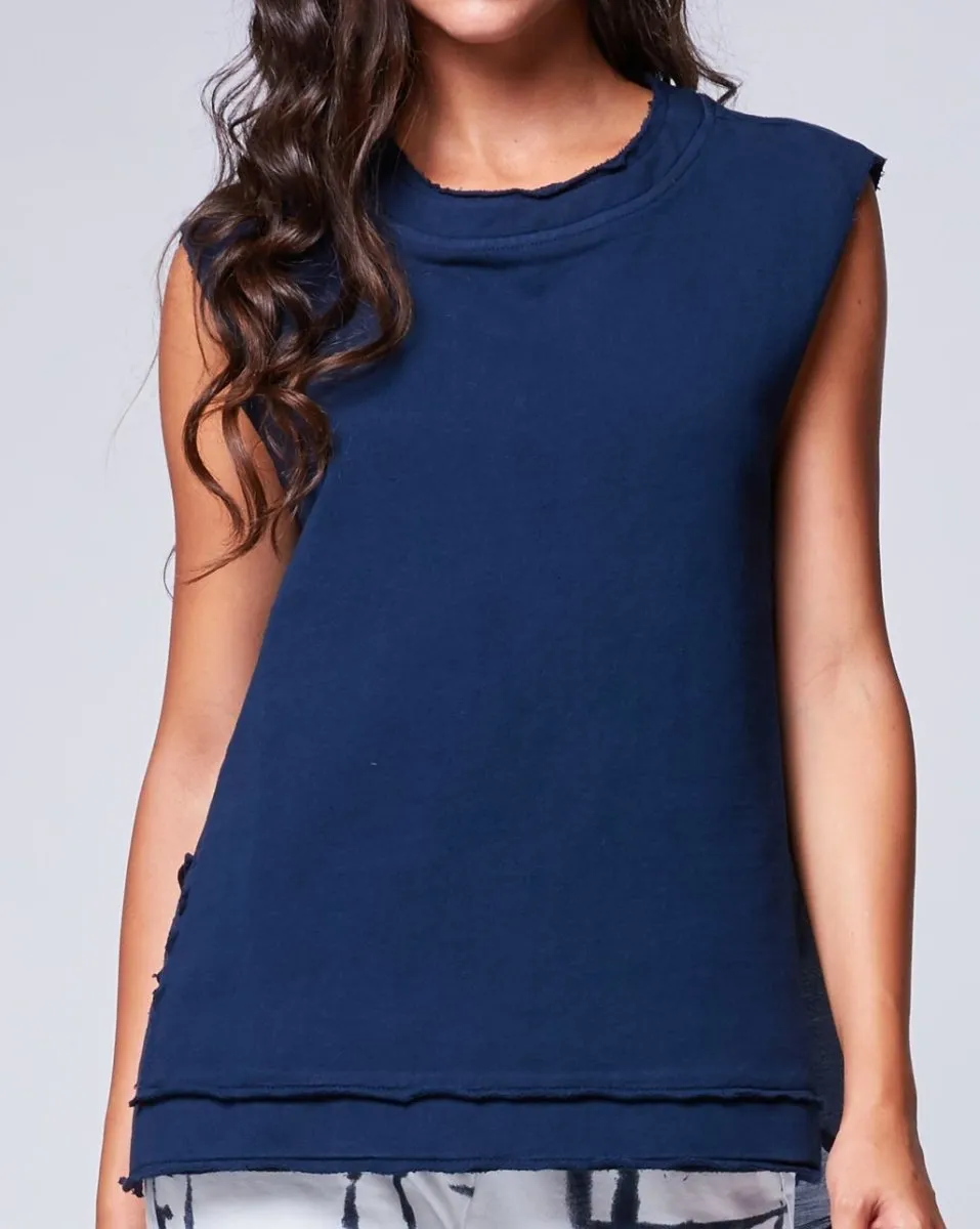 Silk Blend Raw Seam Crewneck Tank