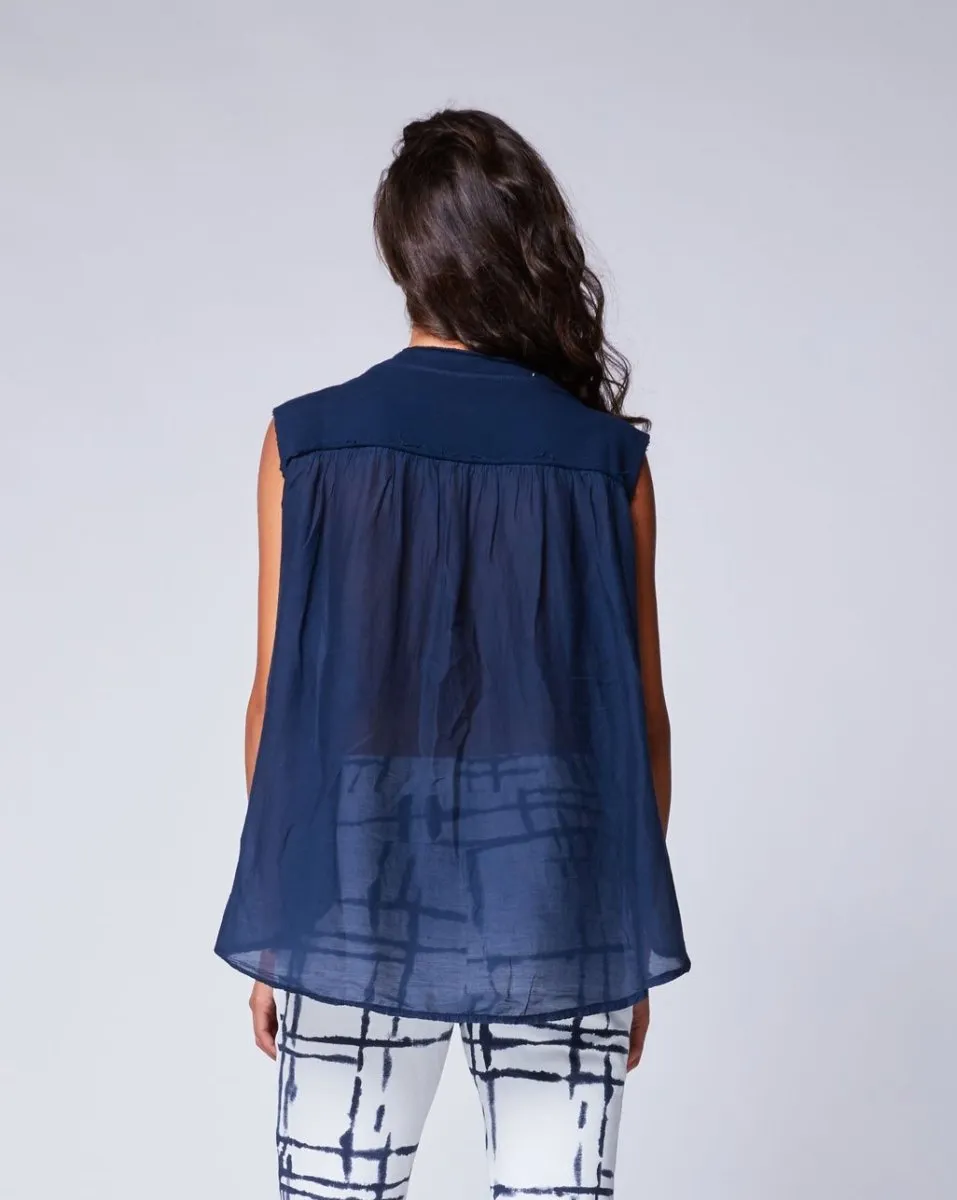 Silk Blend Raw Seam Crewneck Tank
