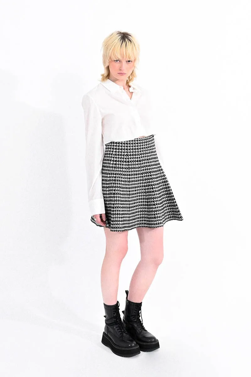 SKATER HOUNDSTOOTH LUREX PRINT SKIRT