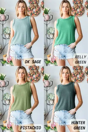 SLEEVELESS SOLID URBAN RIBBED TOP: DK SAGE