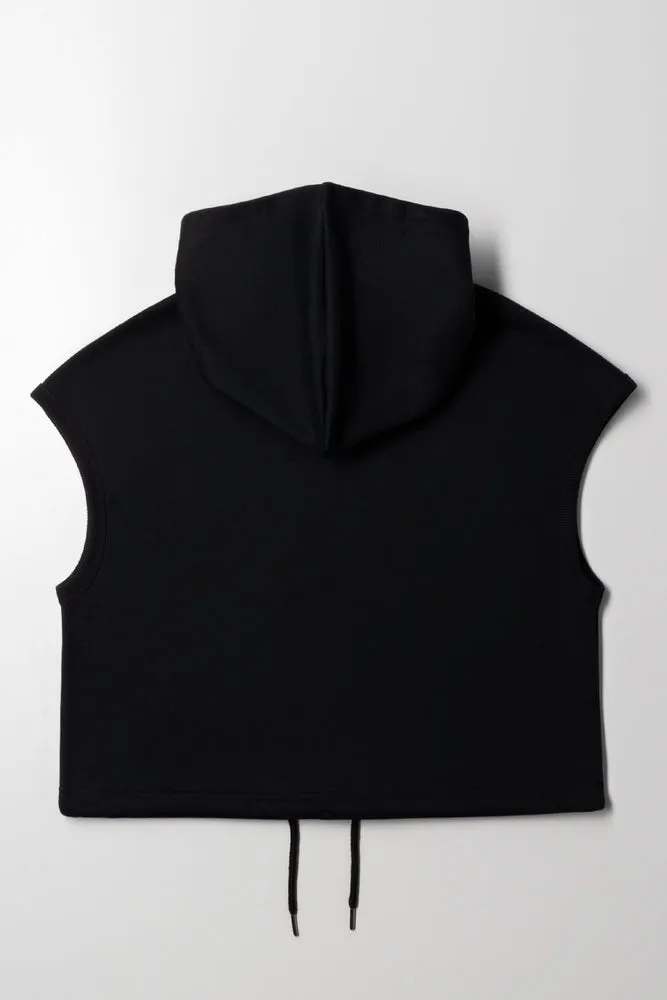 Sleeveless Zip Through Hooded Track Top Black