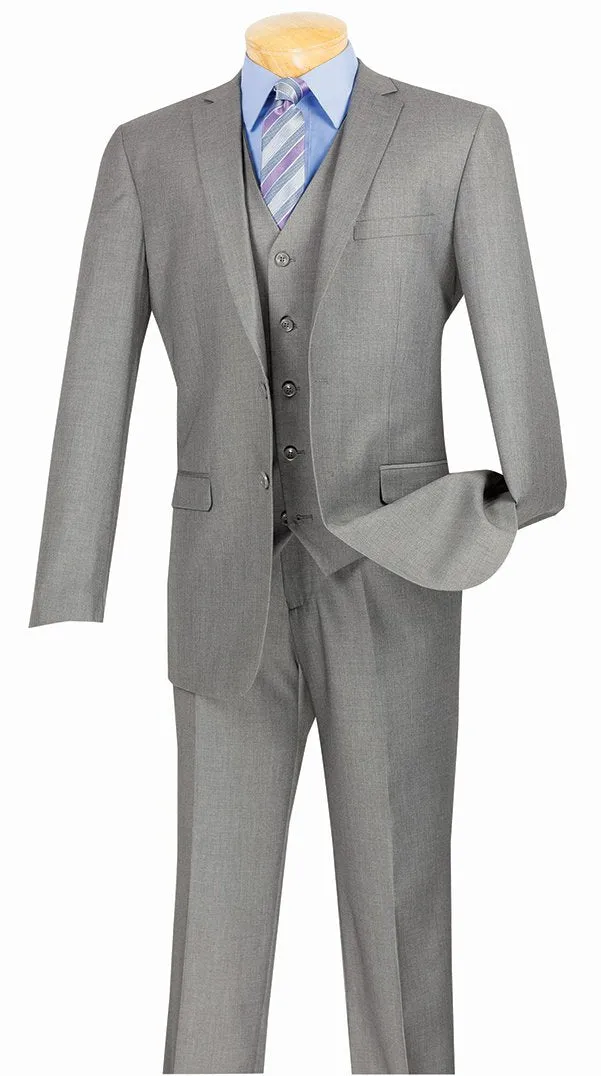 Slim Fit 3 Piece 2 Button Suit (Medium Gray) SV2900