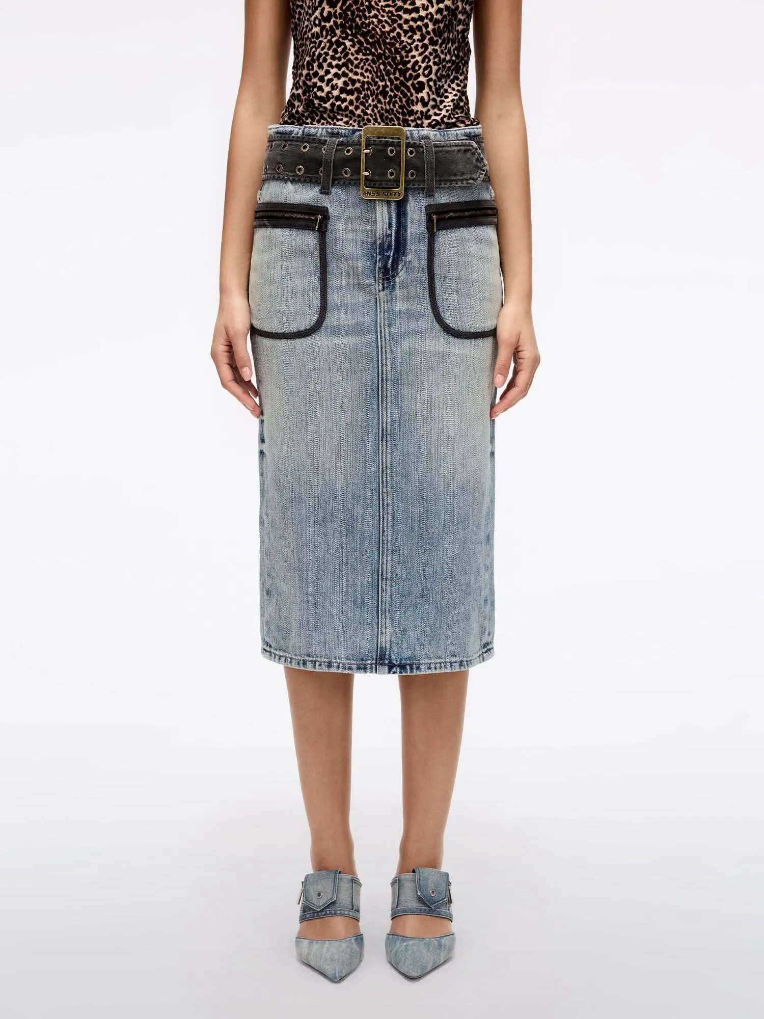 Slit Denim Skirt