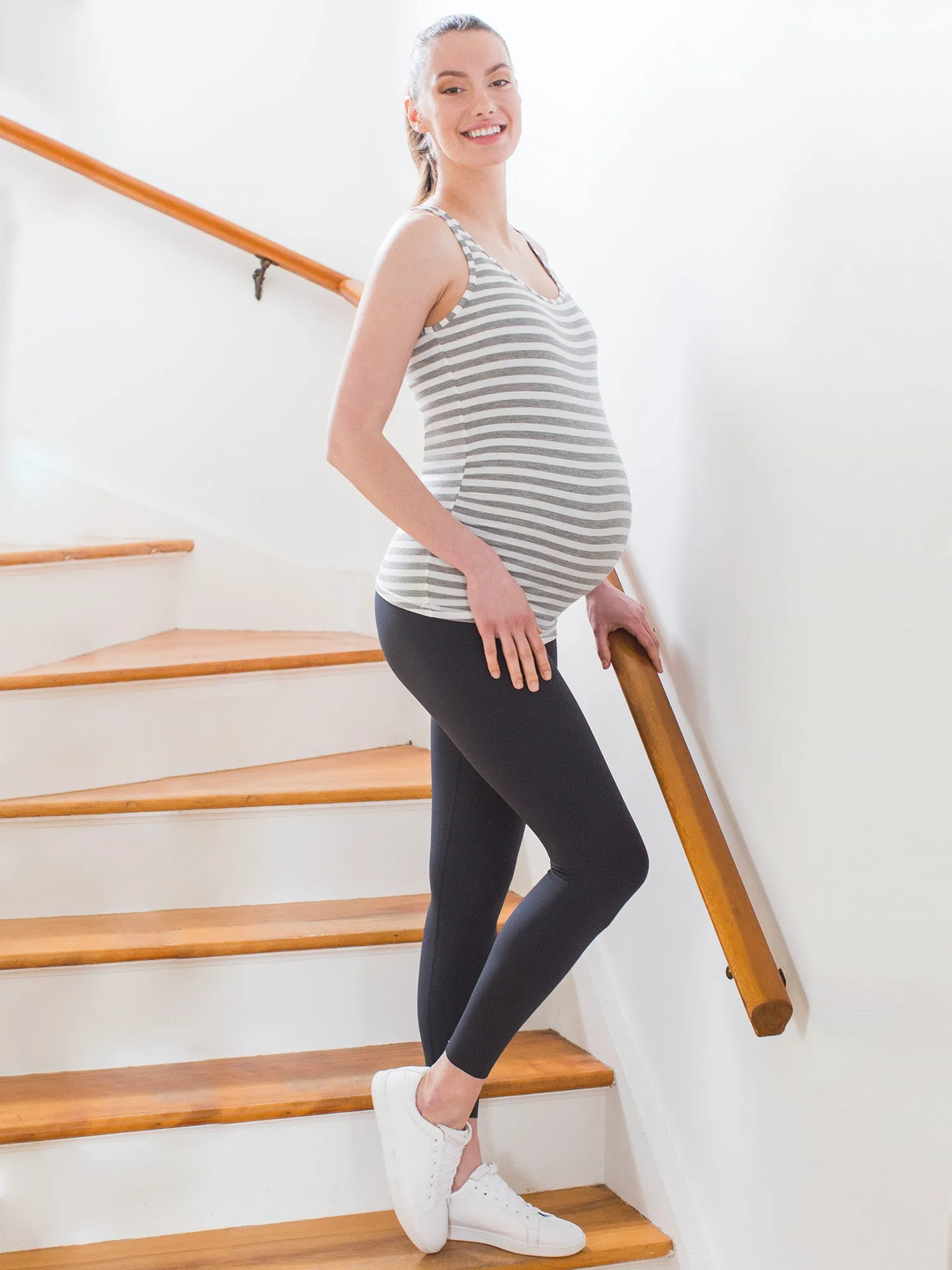 SOFT STRETCH MATERNITY TANK, LIGHT GREY STRIPES