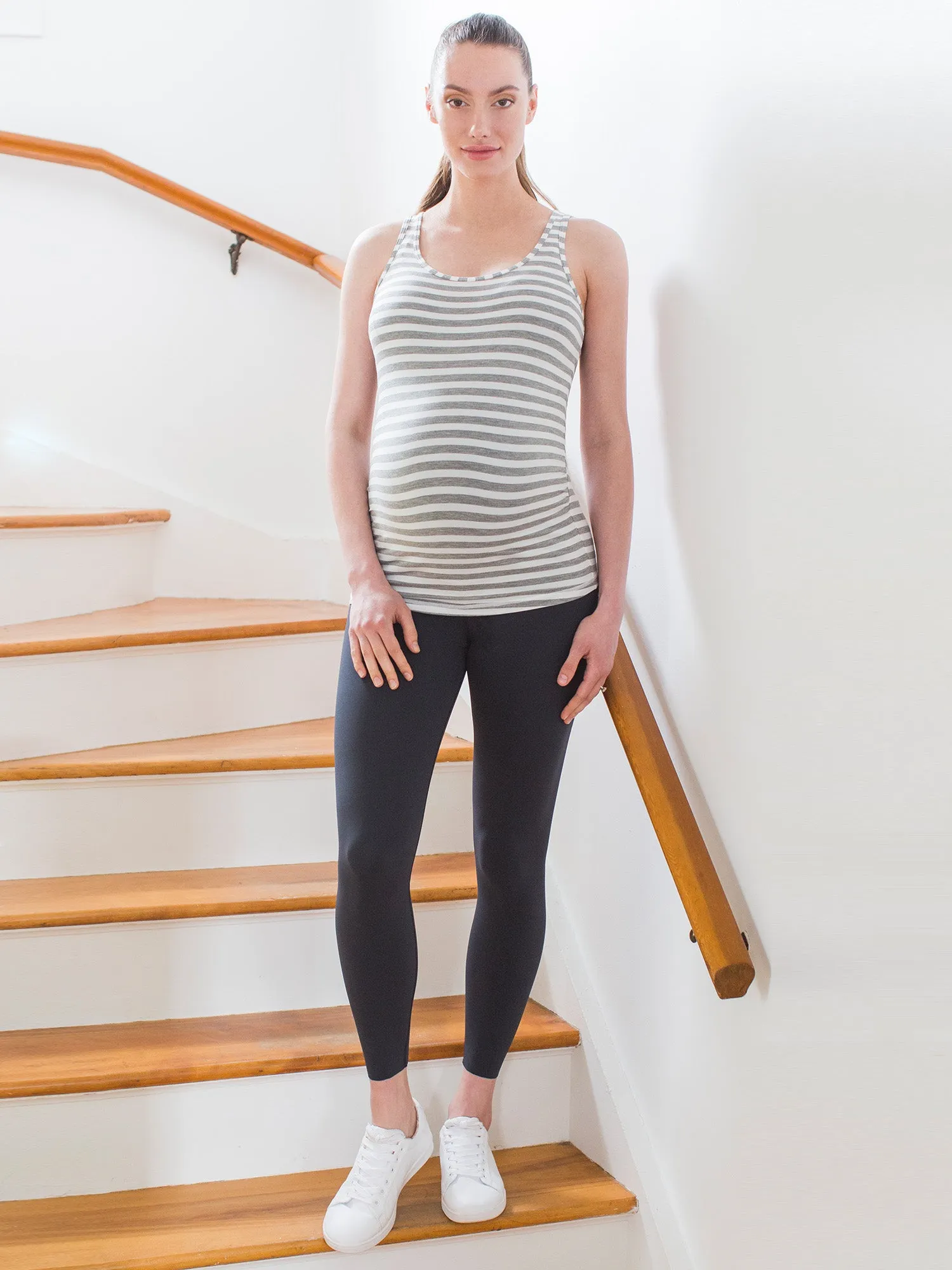 SOFT STRETCH MATERNITY TANK, LIGHT GREY STRIPES