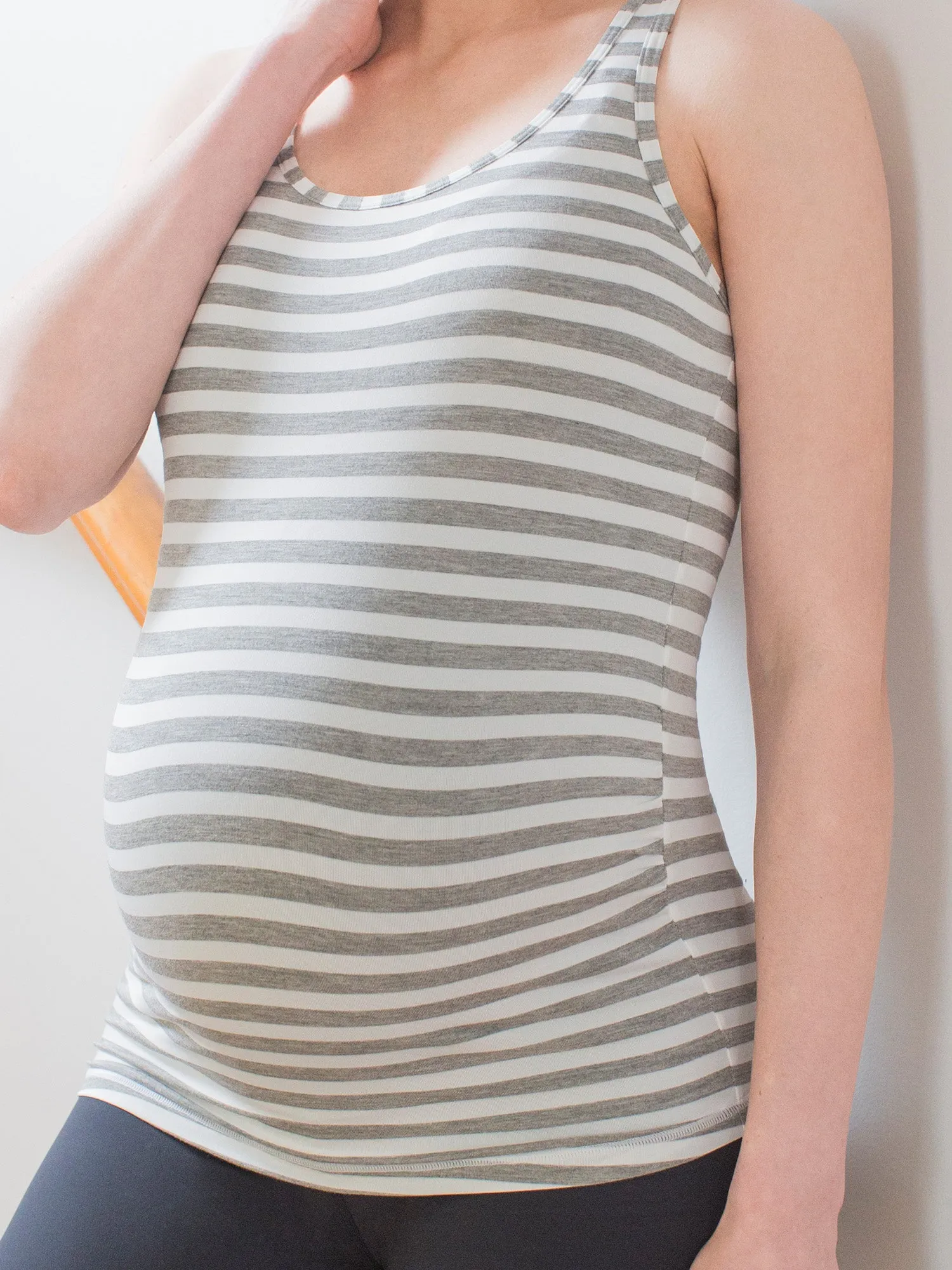 SOFT STRETCH MATERNITY TANK, LIGHT GREY STRIPES