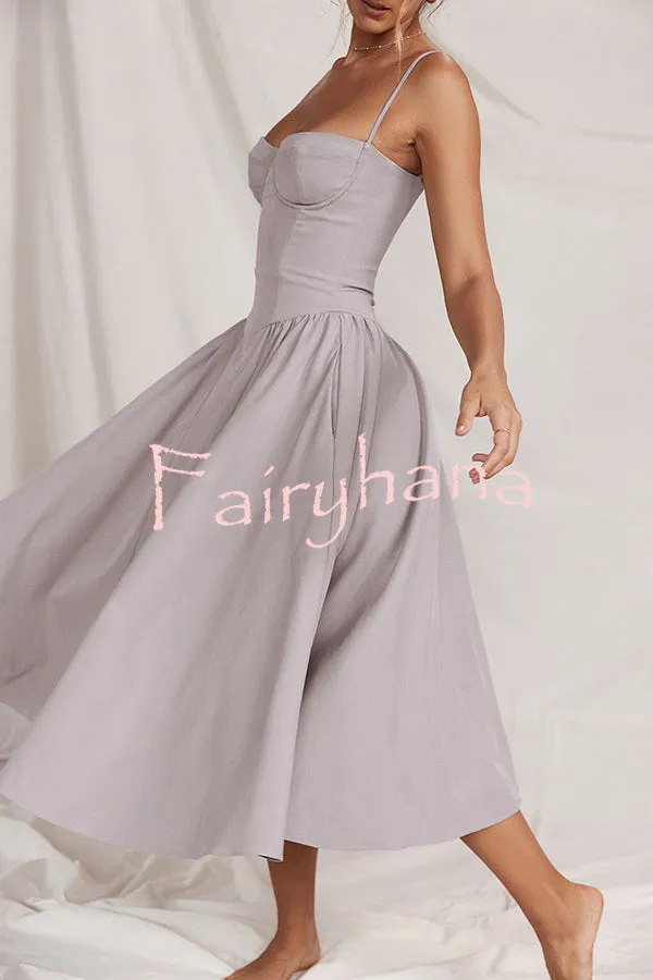 Solid Color Buttonless Bandeau Side Pocket Midi Dress