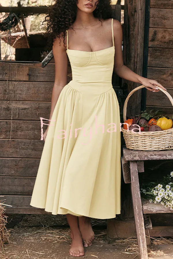 Solid Color Buttonless Bandeau Side Pocket Midi Dress