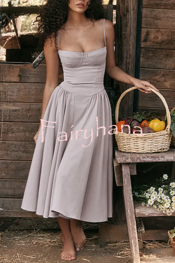 Solid Color Buttonless Bandeau Side Pocket Midi Dress
