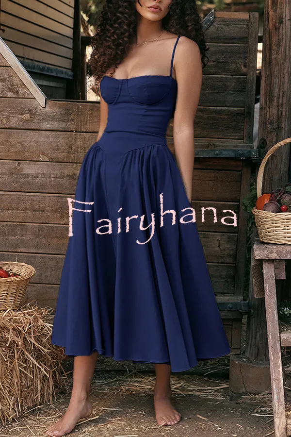 Solid Color Buttonless Bandeau Side Pocket Midi Dress