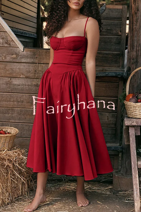 Solid Color Buttonless Bandeau Side Pocket Midi Dress