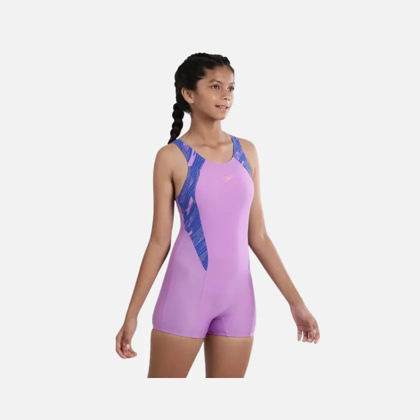 Speedo Hyperboom Splice Muscle back Legsuit Girls Swimwear -Sweet Purple/Disco Peach