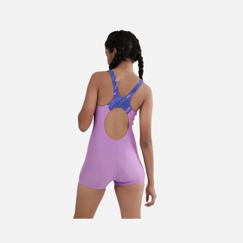 Speedo Hyperboom Splice Muscle back Legsuit Girls Swimwear -Sweet Purple/Disco Peach