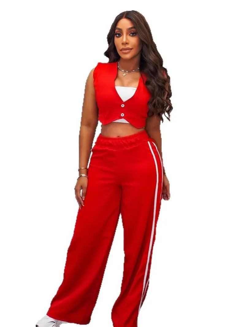 Sporty Chic Sleeveless Crop Top and Relaxed Long Pants Two-Piece Set