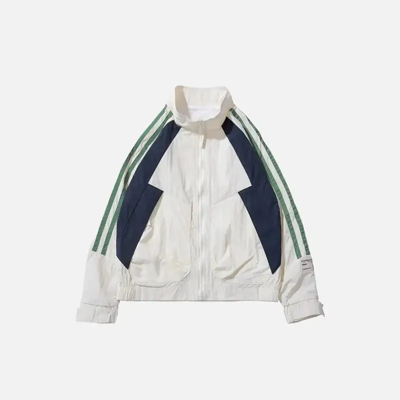 Sporty Retro Loose-Fit Y2K Windbreaker with Stand-Up Collar