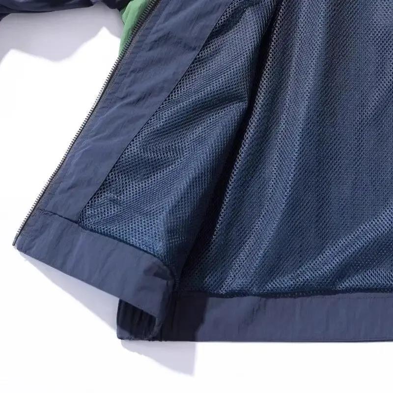 Sporty Retro Loose-Fit Y2K Windbreaker with Stand-Up Collar