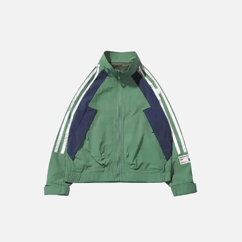Sporty Retro Loose-Fit Y2K Windbreaker with Stand-Up Collar