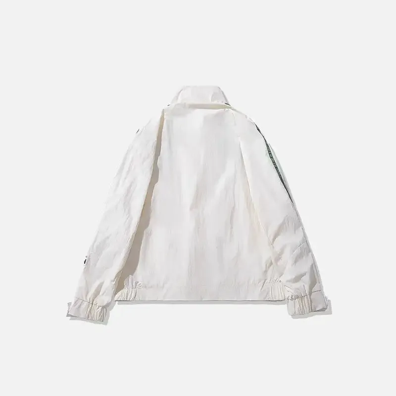 Sporty Retro Loose-Fit Y2K Windbreaker with Stand-Up Collar