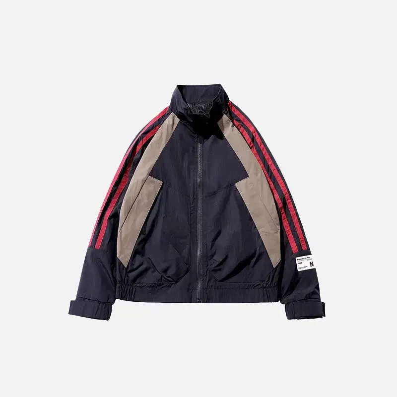 Sporty Retro Loose-Fit Y2K Windbreaker with Stand-Up Collar
