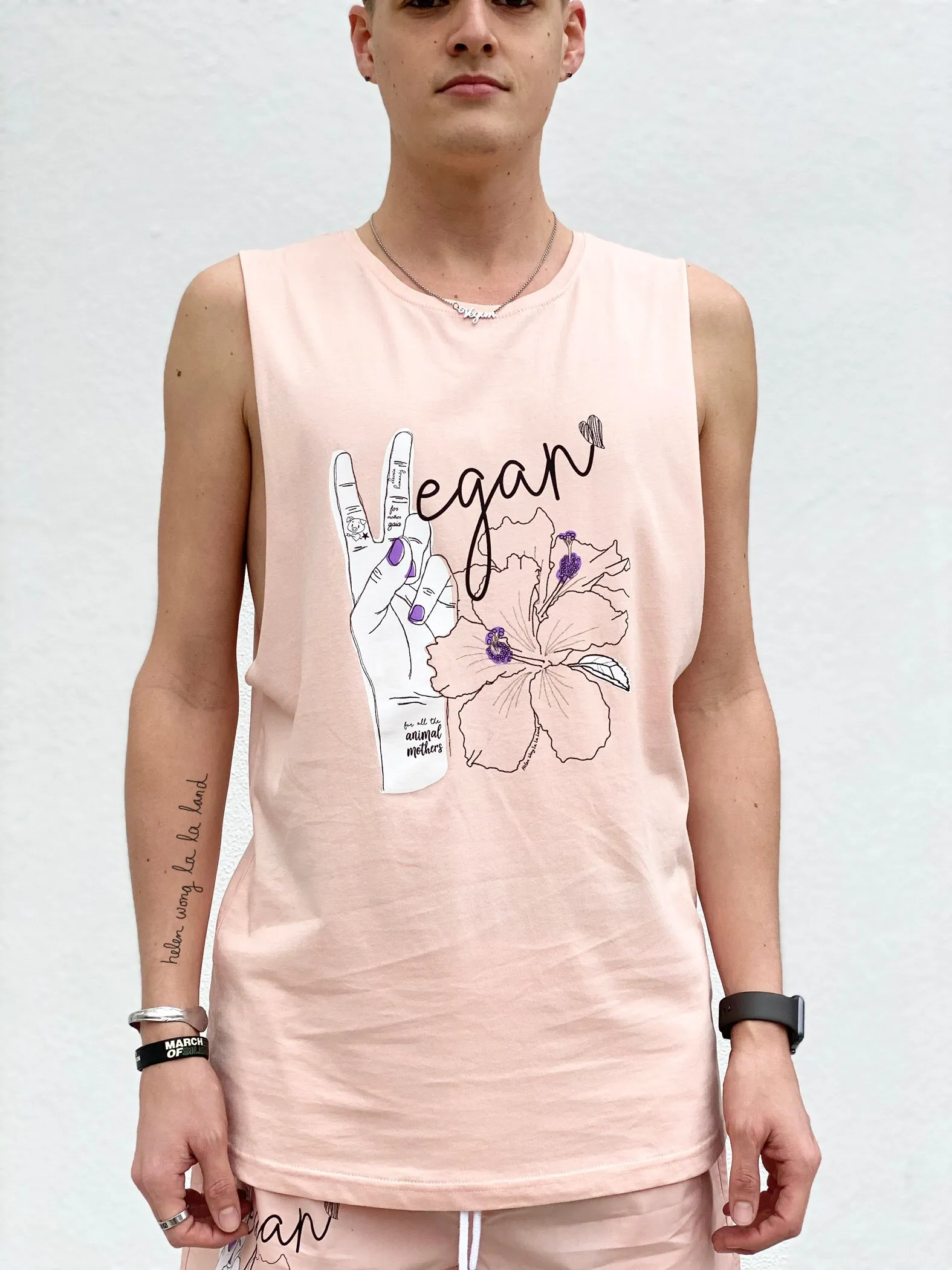 (S/S 2020) ✌🏼Vegan Hawaii sleeveless tee in PALE CORAL PINK m
