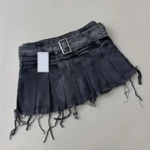 Street Retro Goth Black Denim Skirts