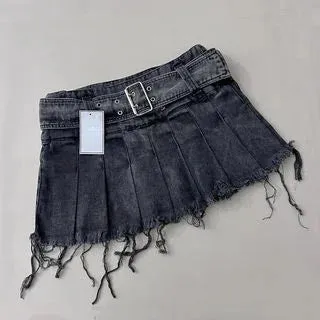 Street Retro Goth Black Denim Skirts