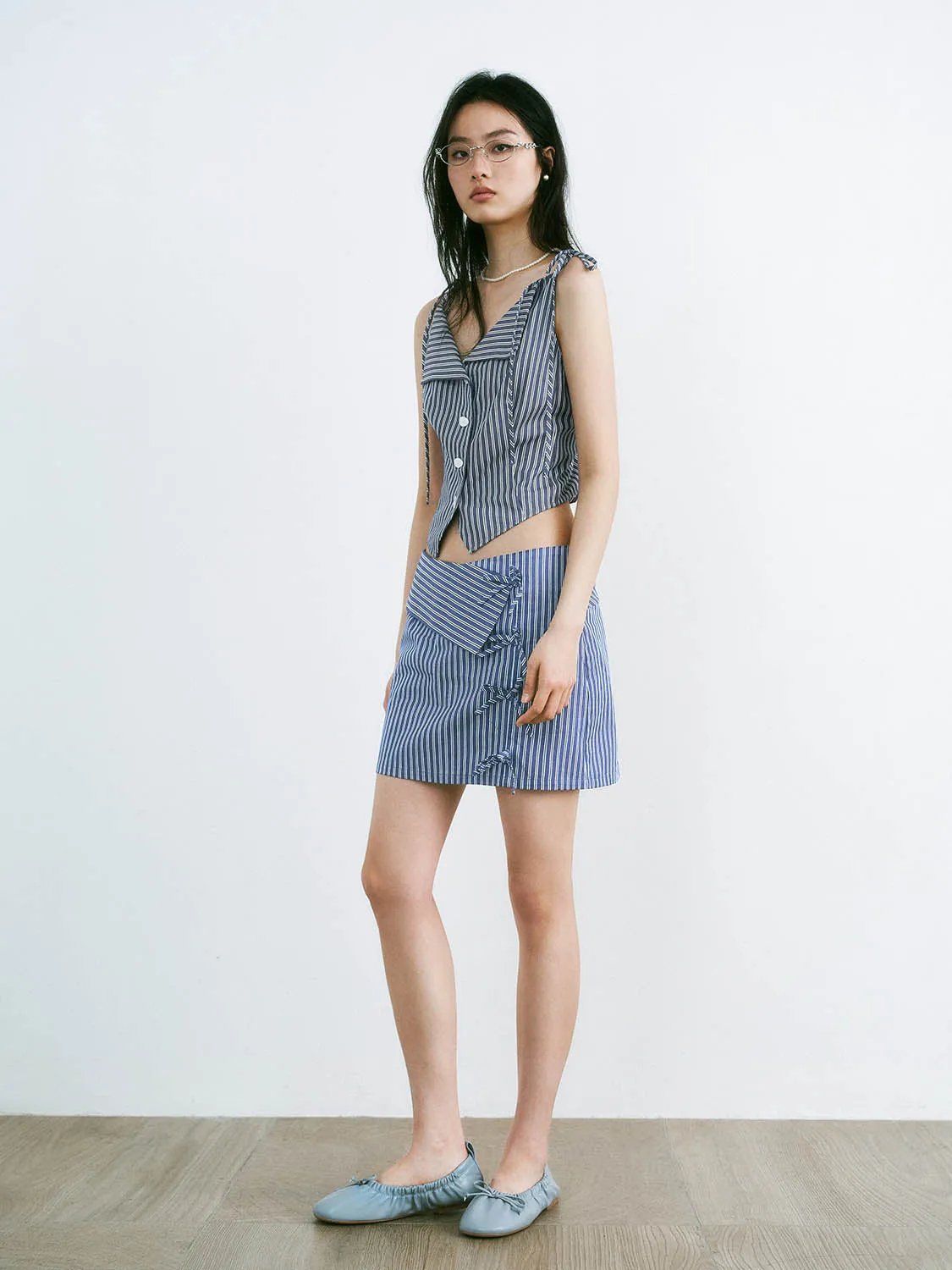 Stripe Mini Lace Up Skirts