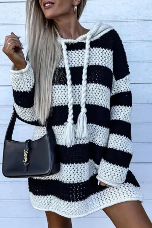 Striped Braided Tassel Hoodie Dress