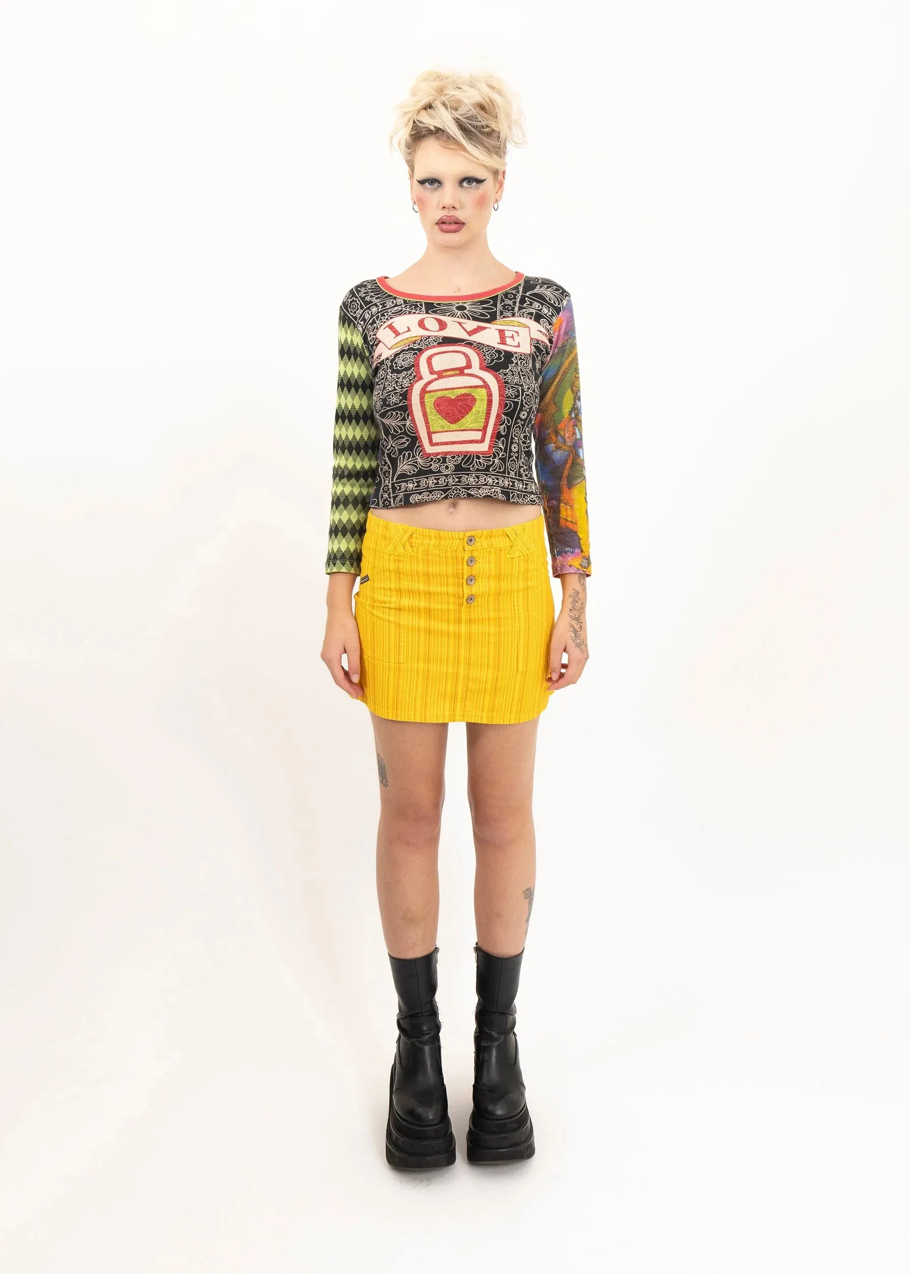 Striped denim mini skirt