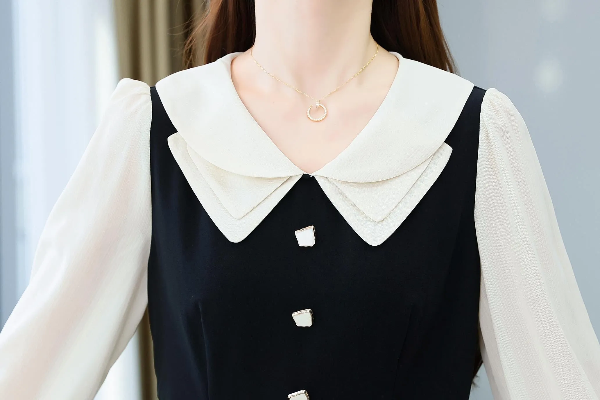 Stylish Faux Two-Piece T-Shirt T-Shirt Dress with Patchwork Design