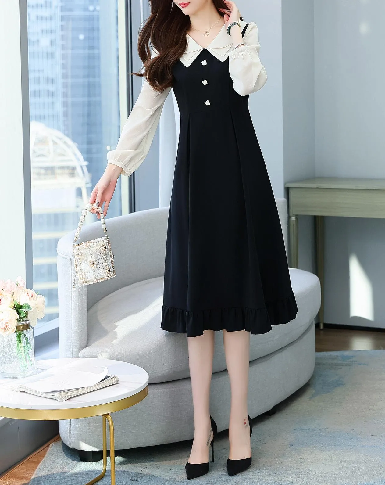 Stylish Faux Two-Piece T-Shirt T-Shirt Dress with Patchwork Design