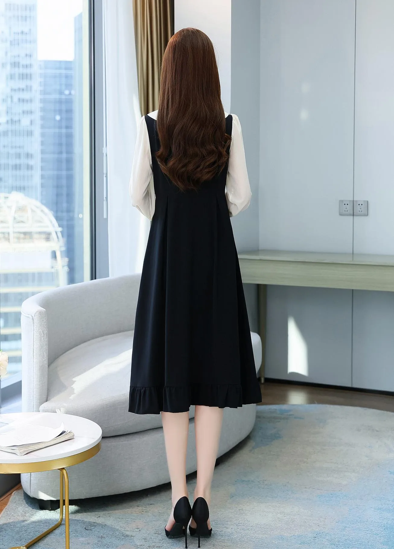 Stylish Faux Two-Piece T-Shirt T-Shirt Dress with Patchwork Design