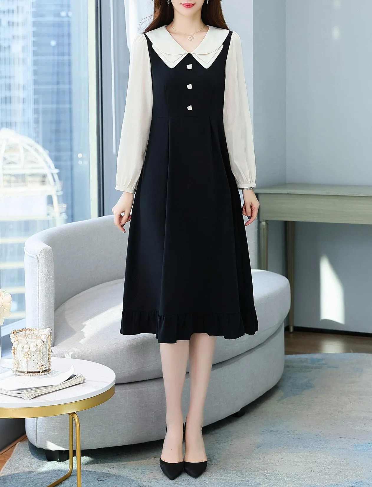 Stylish Faux Two-Piece T-Shirt T-Shirt Dress with Patchwork Design