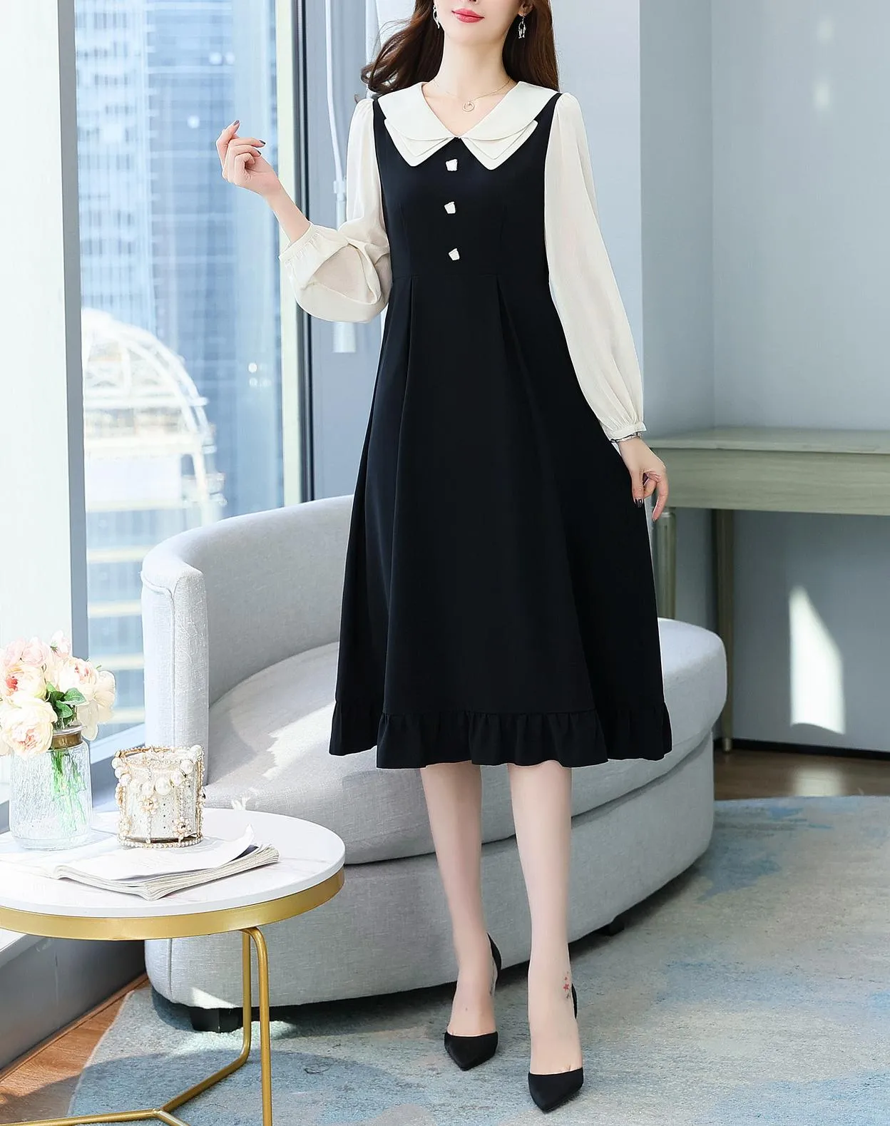 Stylish Faux Two-Piece T-Shirt T-Shirt Dress with Patchwork Design