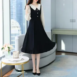 Stylish Faux Two-Piece T-Shirt T-Shirt Dress with Patchwork Design
