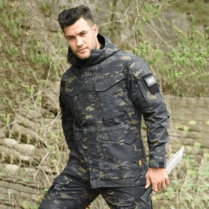 Tactical Windbreaker Mid-Length Men'S Jacket Waterproof