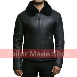 Tailor Made Men's Genuine Black Sheepskin Leather Flying Pilot Stylish Jackets Coat