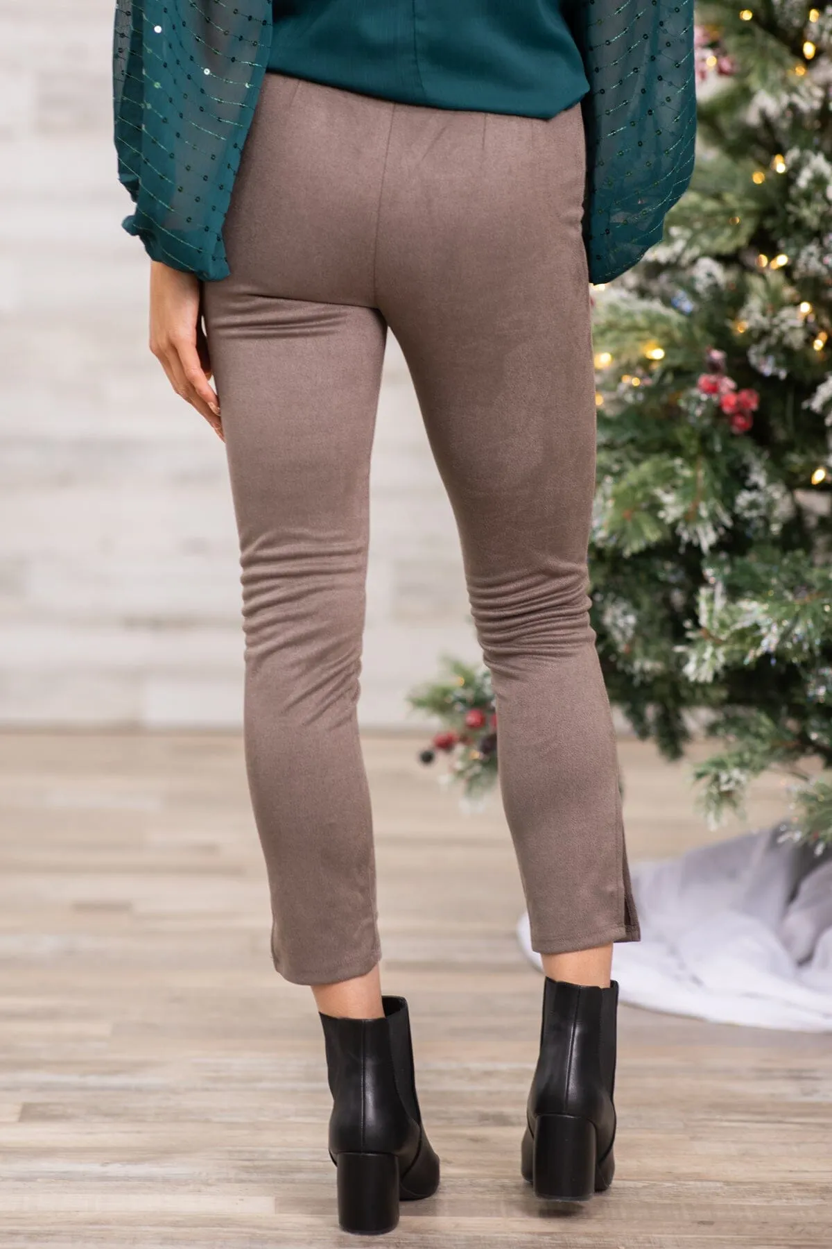 Taupe Faux Suede Side Zip Pants