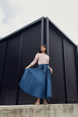 TENCEL DROP WAIST PLEATED SKIRT