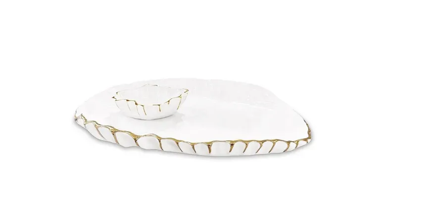 Thanni Mystic Large Oval Platter White and Gold