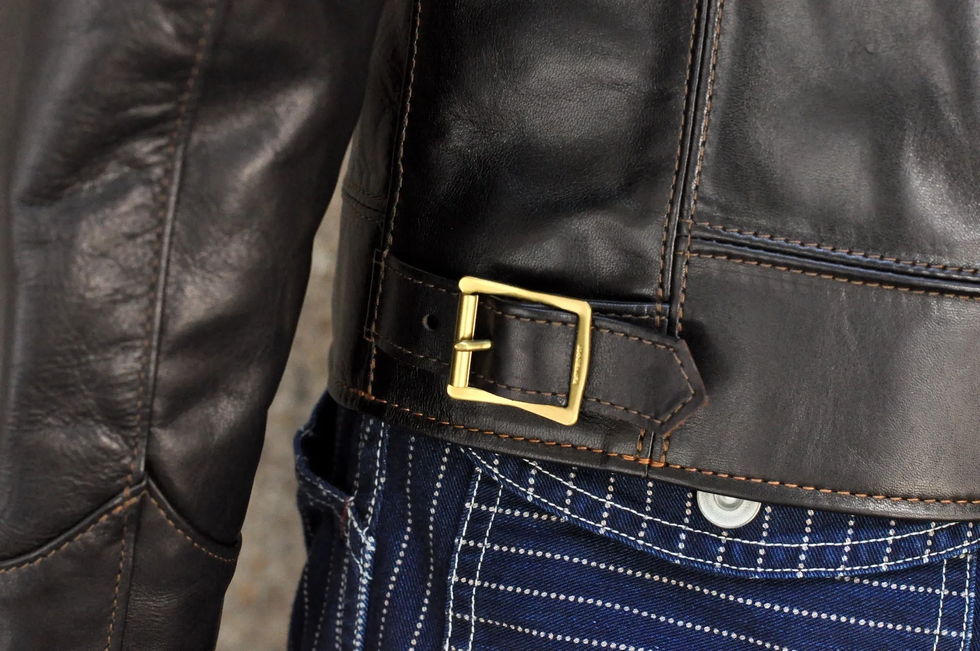 The Flat Head Horsehide 50s Single Riders Jacket (Black Tea-Cored)