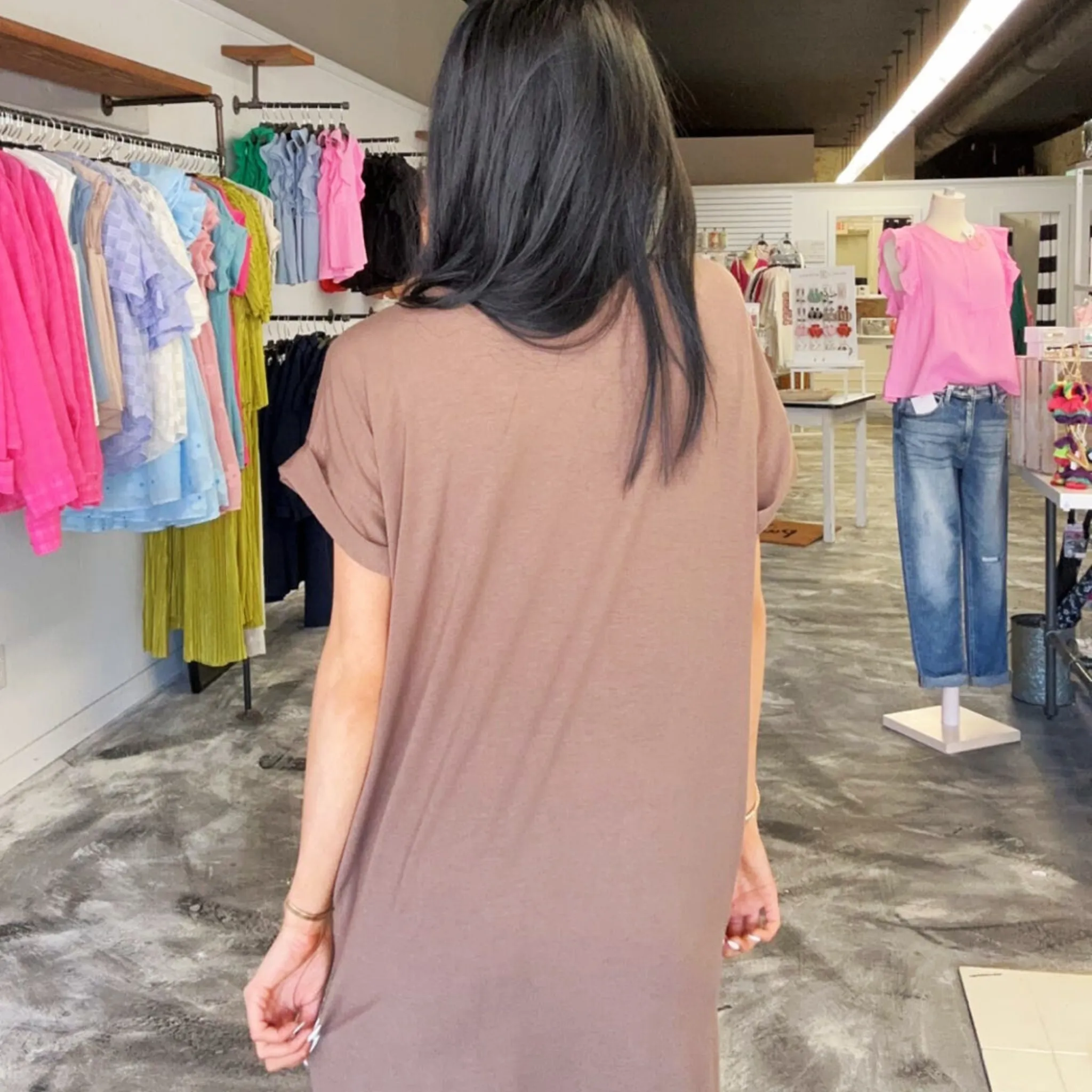 The Madelyn V-Neck Short Sleeve Solid T-Shirt Dress