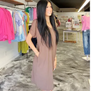 The Madelyn V-Neck Short Sleeve Solid T-Shirt Dress