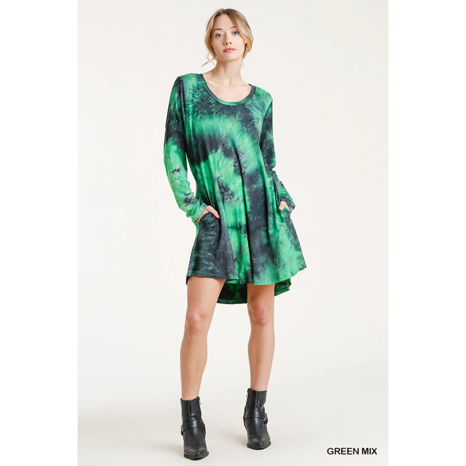 TIE DYE SHIRT DRESS WITH POCKETS