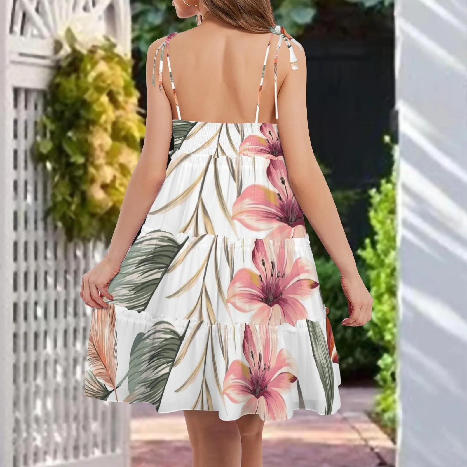 Tie Shoulder Ruffle Tiered Dress