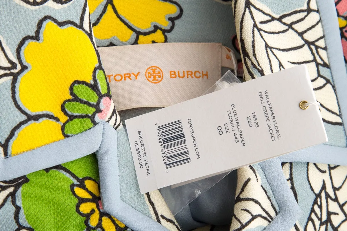 Tory Burch Blue Floral Jacket SZ 00 NWT