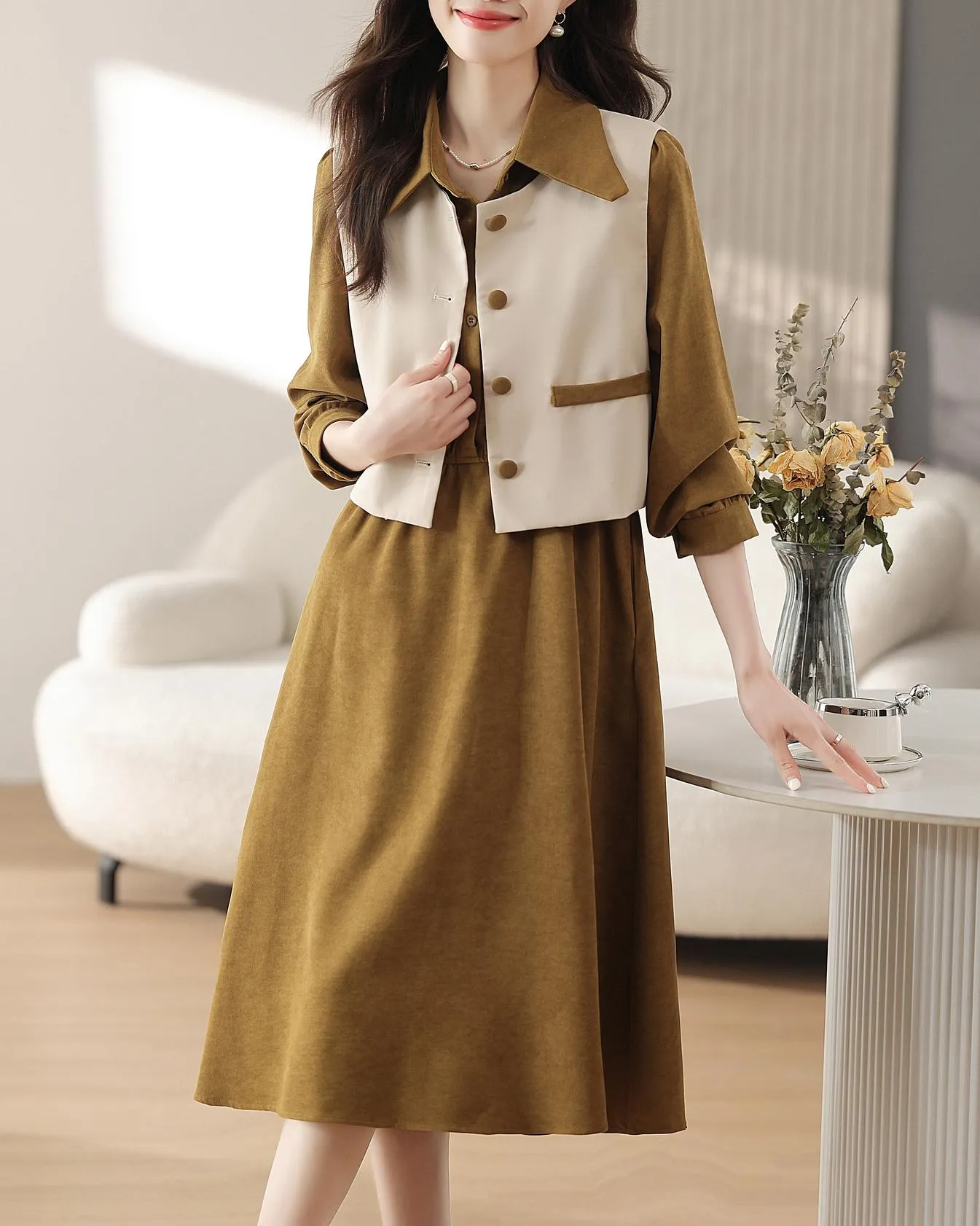 Trendy Button-up Dress in Cotton Poplin for Women