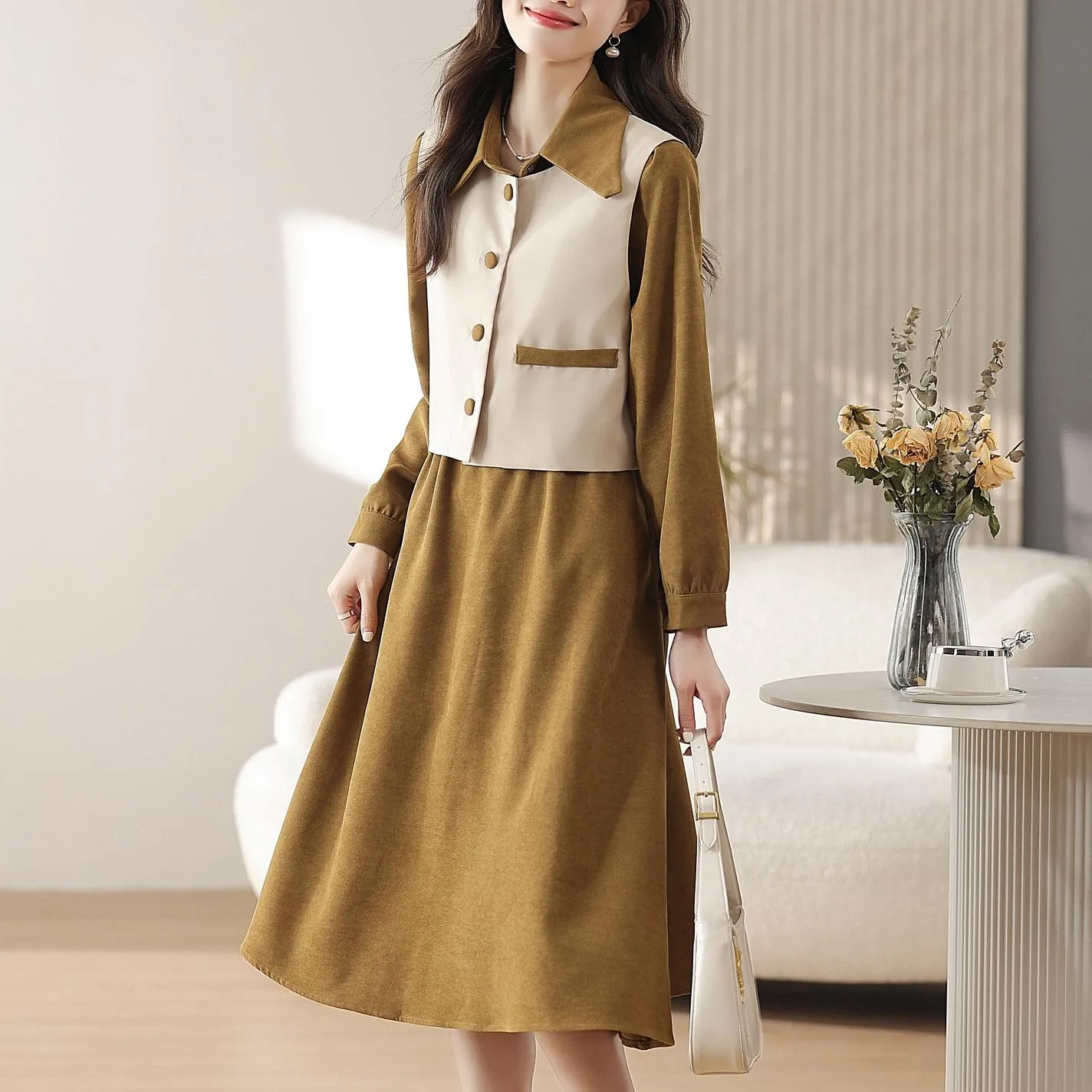 Trendy Button-up Dress in Cotton Poplin for Women