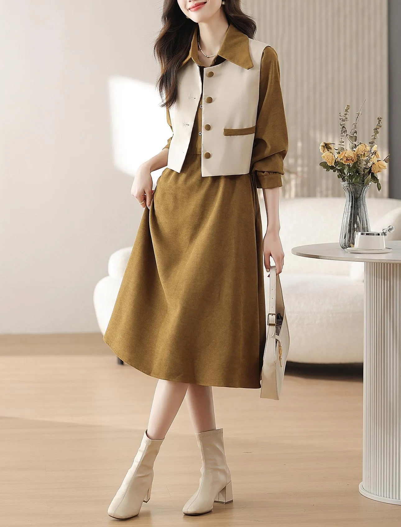 Trendy Button-up Dress in Cotton Poplin for Women