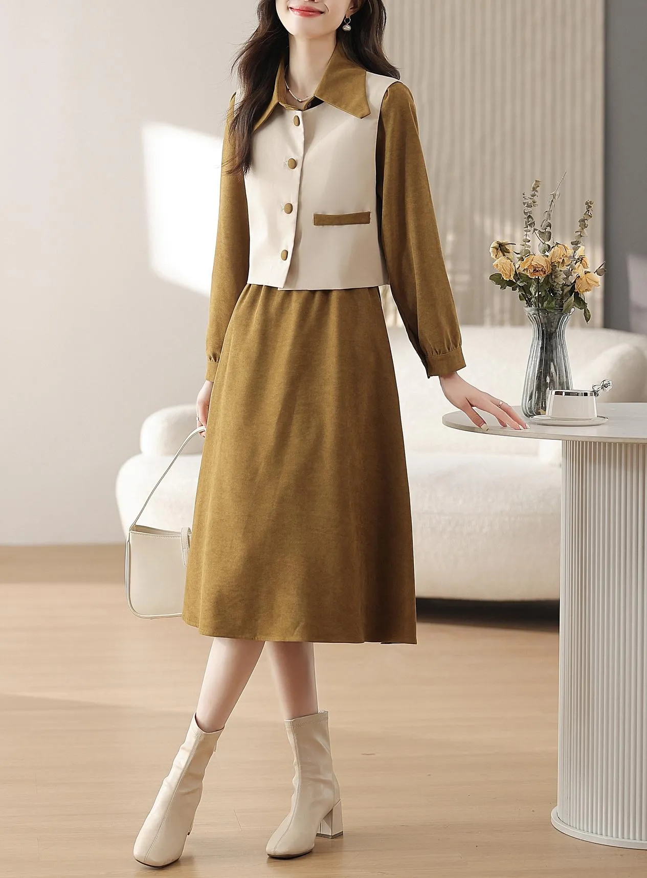 Trendy Button-up Dress in Cotton Poplin for Women